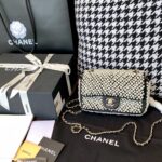 Chane Black Pearl Studded Mini Classic Flap Bag