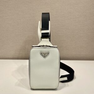 Prad Black Saffiano Leather Messenger Bag