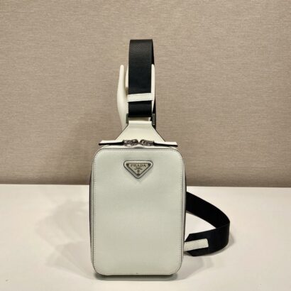 Prad Black Saffiano Leather Messenger Bag