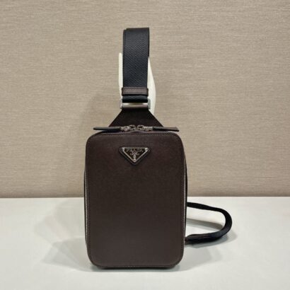 Prad Black Saffiano Leather Messenger Bag