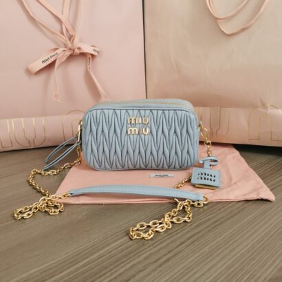 Miú Matelassé Nappa Leather Camera Crossbody Bag