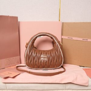 Miú Wander Matelassé Nappa Leather Hobo Mini-Bag