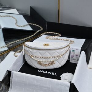 Chane Artificial Pearl Shiny Lambskin Fanny Pack