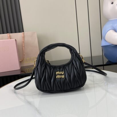 Miú Wander Matelassé Nappa Leather Hobo Mini-Bag