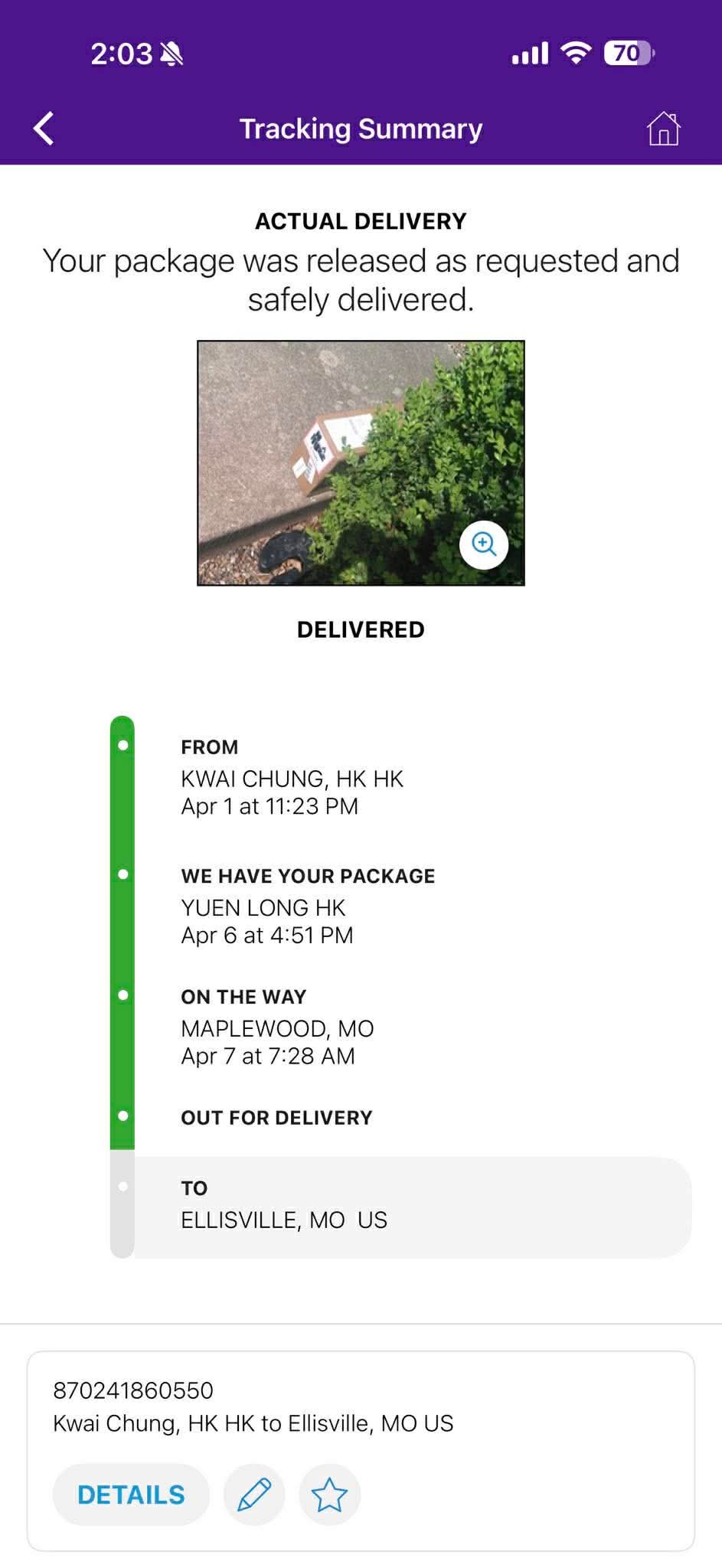 Delivery proof
