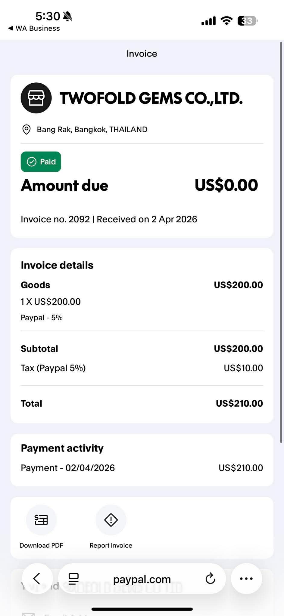 Payment proof