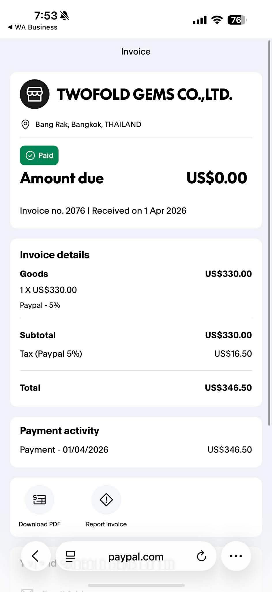 Payment proof