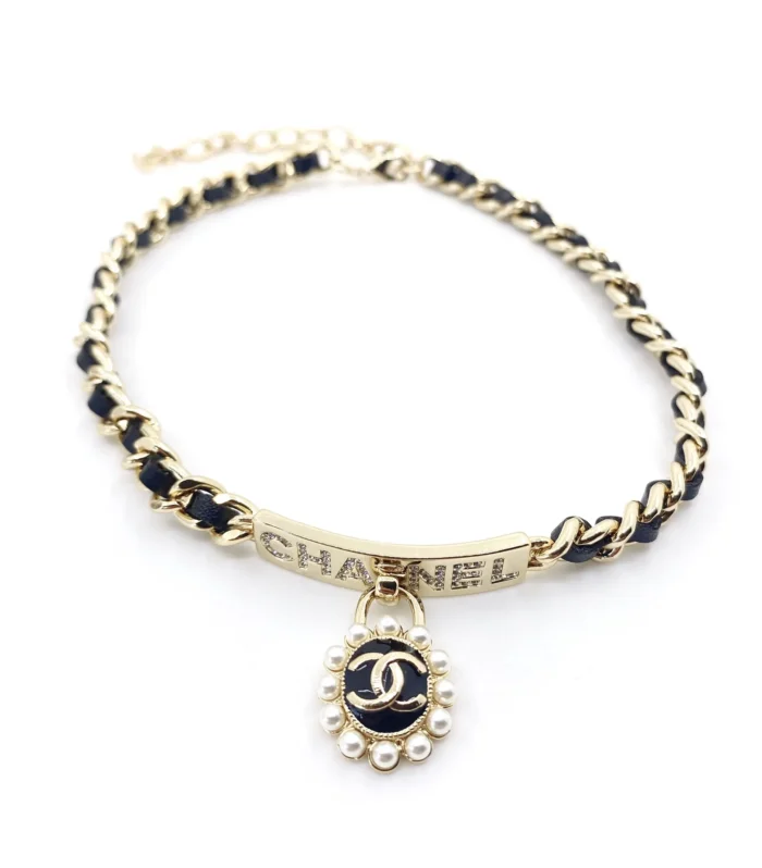 Chanel Black Leather Necklace