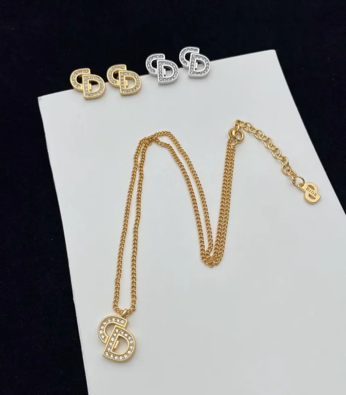 CD Logo Necklace Earring Set