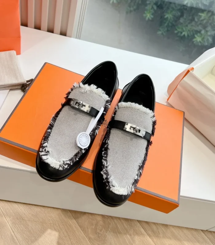 Destin Loafer Black Calfskin Fringed Canvas