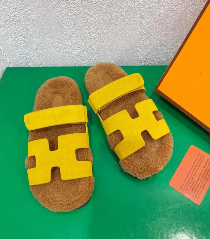 Chypre Sandal Gold shearling insole Yellow Velvet leather lining