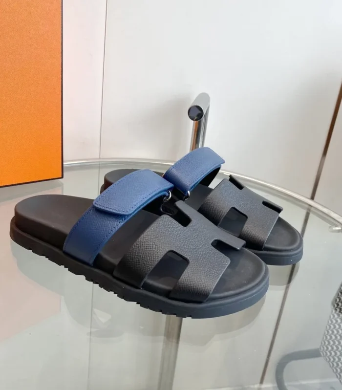 Chypre Sandal Black with blue straps Leather