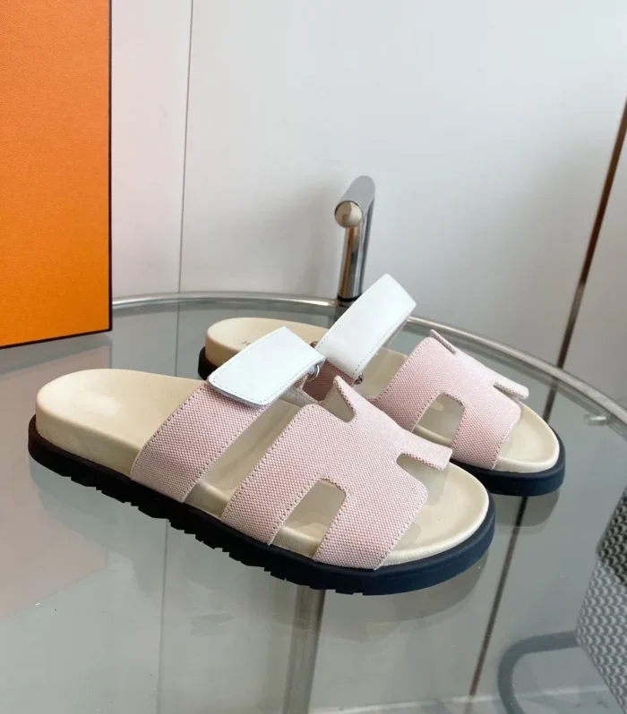 Chypre Canvas Sandal White Pink Leather