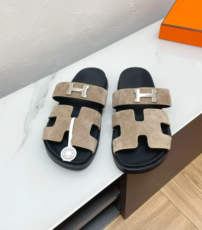 CHYPRE SANDAL LIGHT GRAY SUEDE WITH H BUCKLE