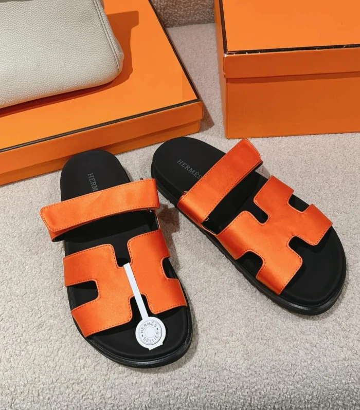 CHYPRE SANDAL BLACK MIX DARK ORANGE CALFSKIN