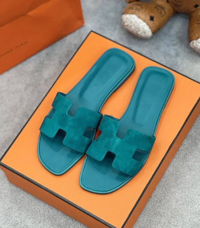 0ran sandal teal blue suede goatskin