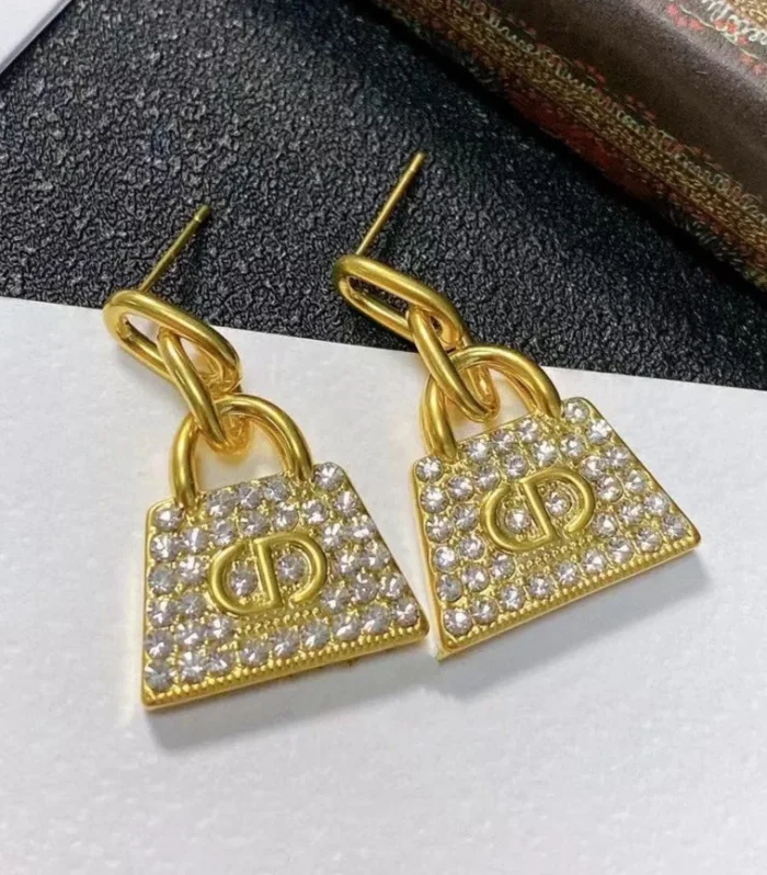 CD BAG GOLD DIAMOND EARRINGS