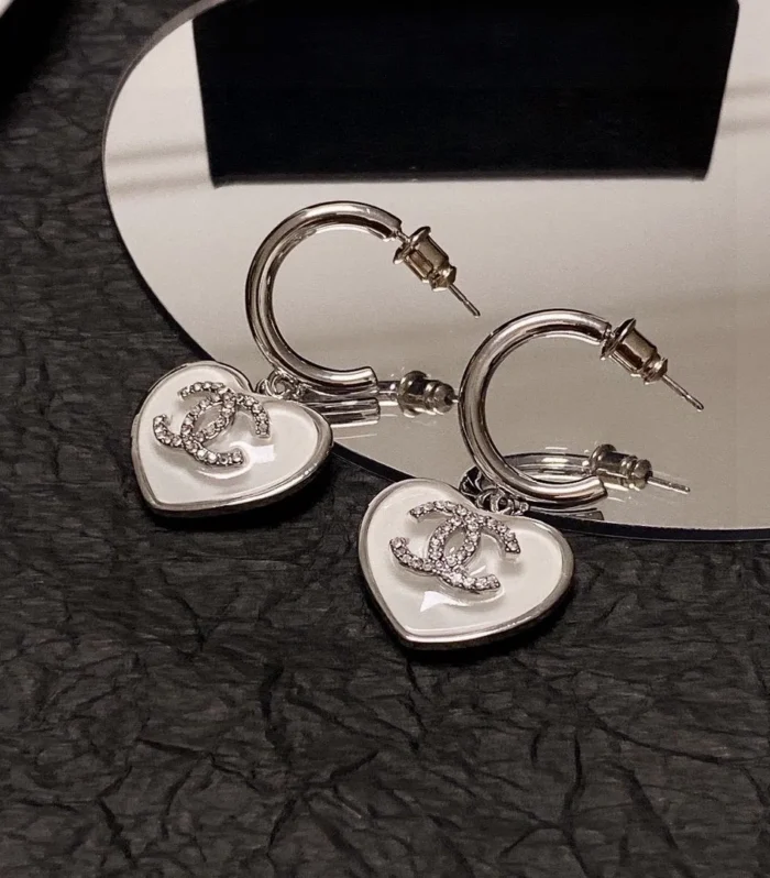 CC SILVER WHITE ENAMEL HOOP EARRINGS