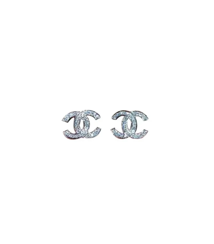 CC LOGO EARRINGS SMALL SILVER DIAMOND