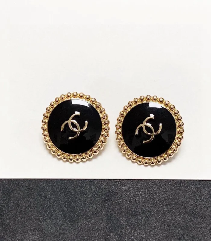 CC CIRCLE PINK GOLD ENAMEL STUD EARRINGS