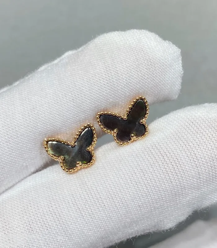 BUTTERFLY DARK MOP GOLD EARRINGS