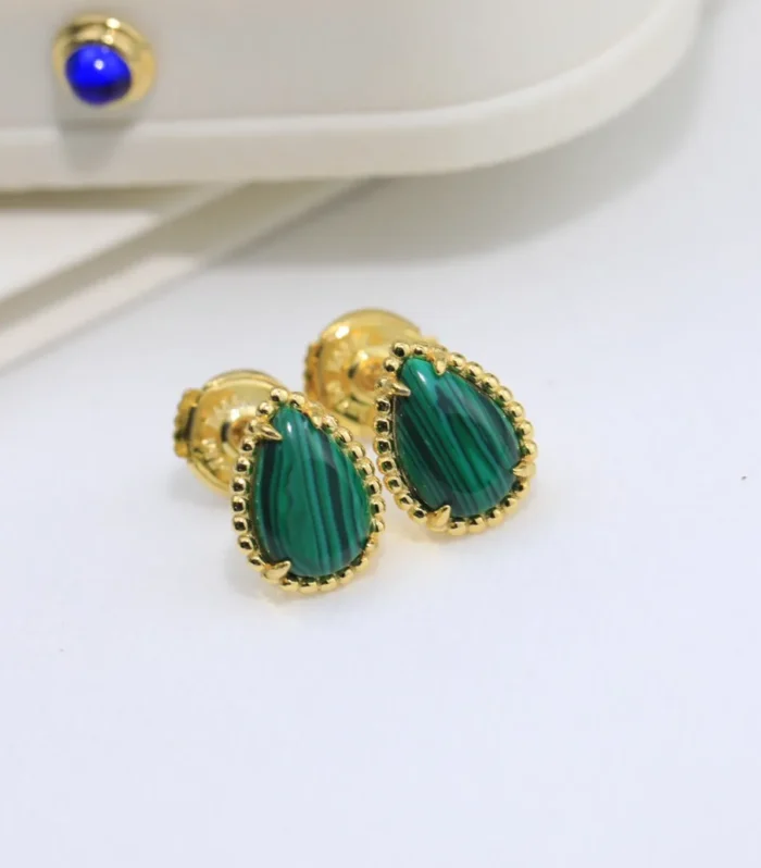 BOHEME MALACHITE GOLD STUD EARRINGS