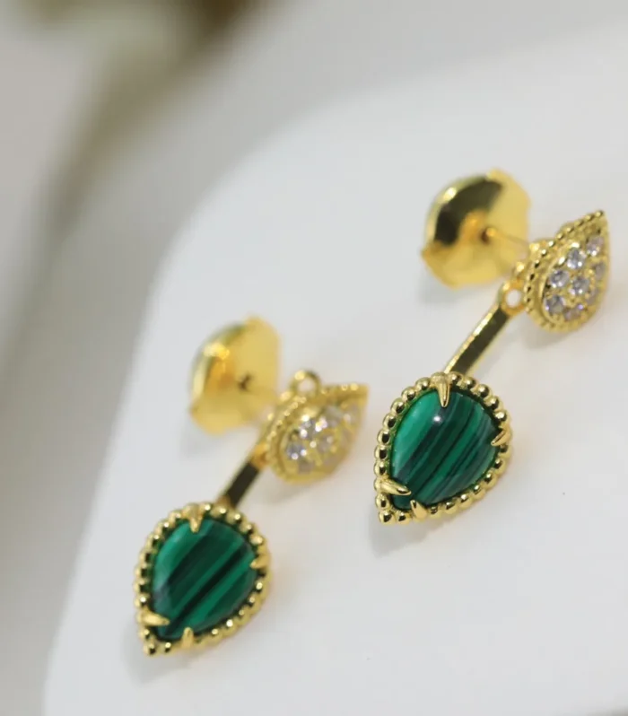 BOHEME MALACHITE C SHAPE GOLD EARRINGS
