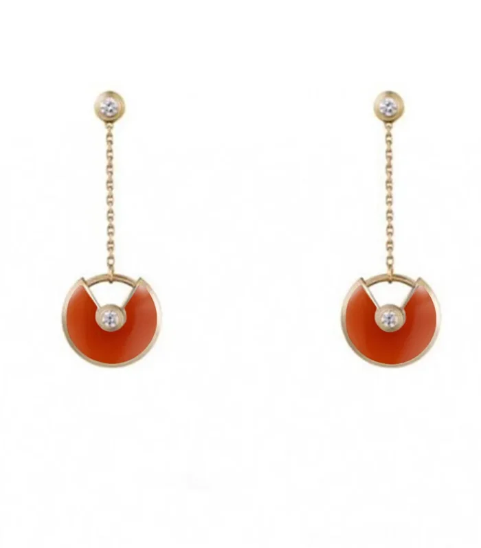 AMULETTE DROP EARRINGS CARNELIAN PINK GOLD