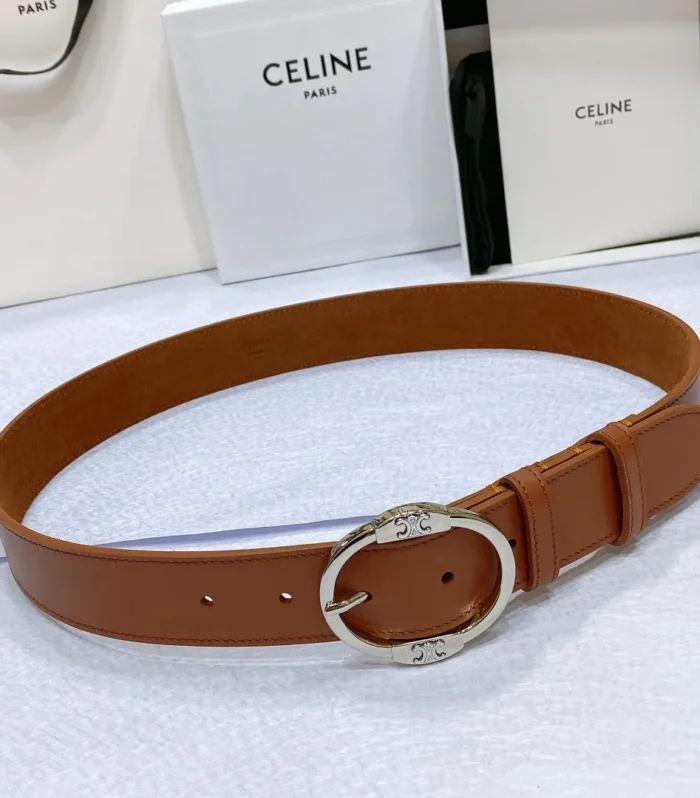 CL LARGE 35MM TWIN TRIOMPHE BELT IN BRONZE BROWN CALFSKIN SILVER HARDWARE