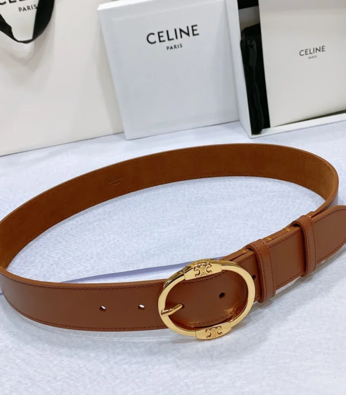 CL LARGE 35MM TWIN TRIOMPHE BELT IN BRONZE BROWN CALFSKIN GOLD HARDWARE