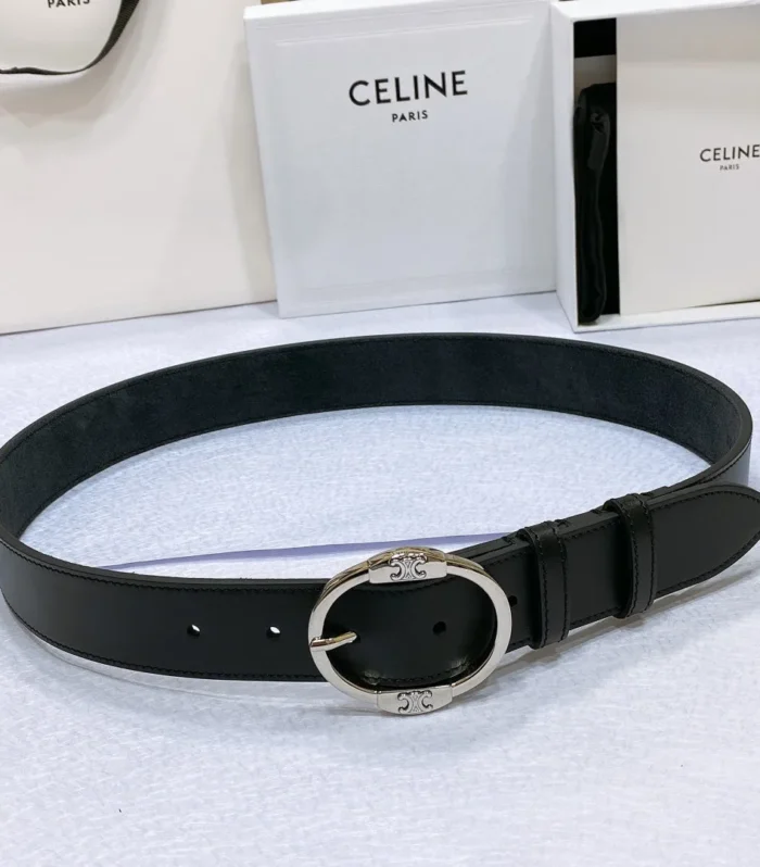 CL LARGE 35MM TWIN TRIOMPHE BELT IN BLACK CALFSKIN SILVER HARDWARE