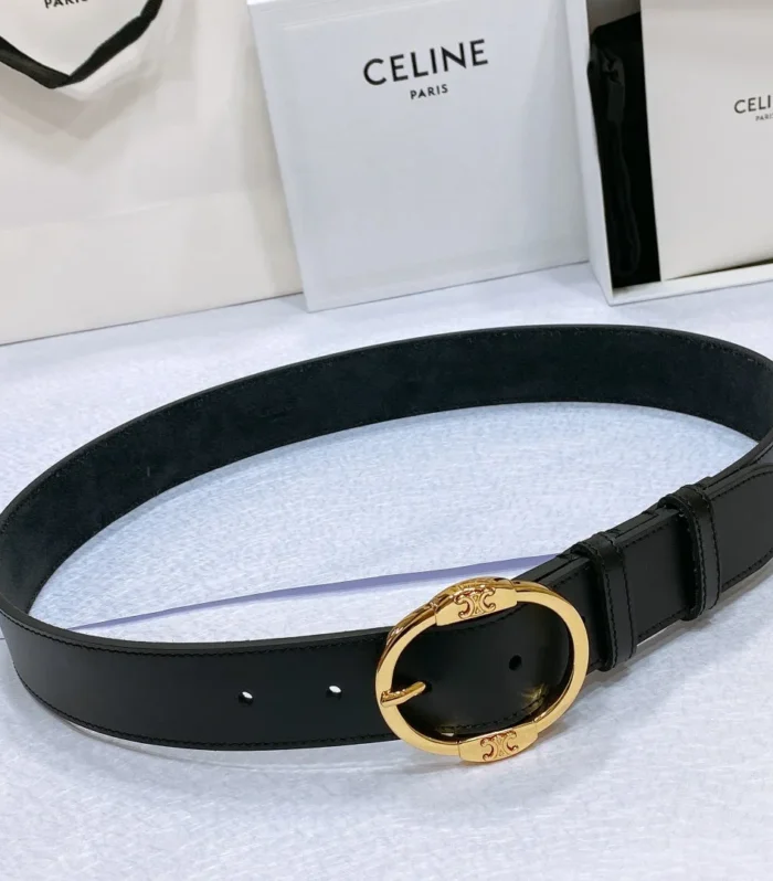 CL LARGE 35MM TWIN TRIOMPHE BELT IN BLACK CALFSKIN GOLD HARDWARE