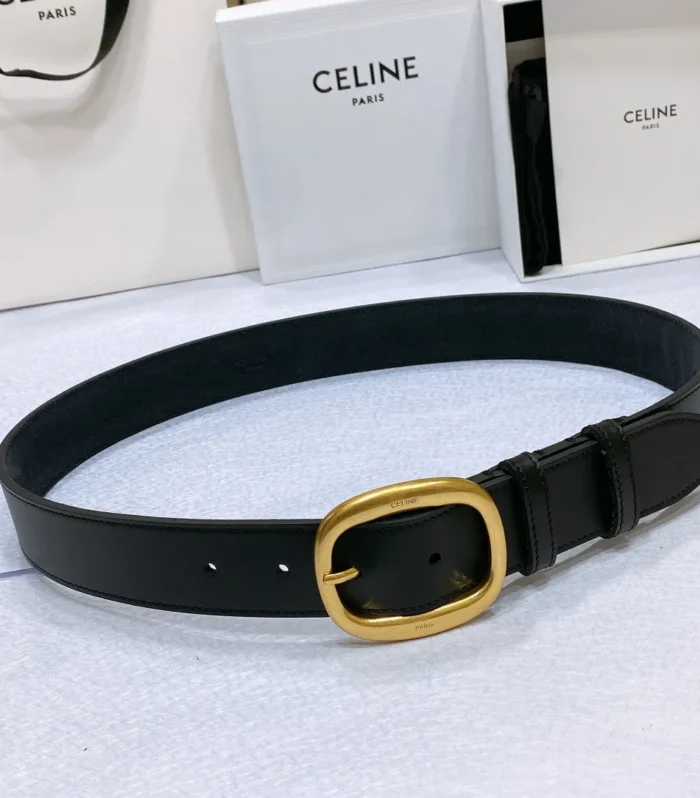 CL LARGE 35 MM BELT IN BLACK CALFSKIN GOLD HARDWARE