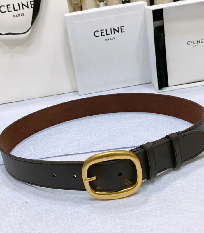 CL LARGE 35 MM BELT IN BLACK AND BROWN CALFSKIN GOLD HARDWARE