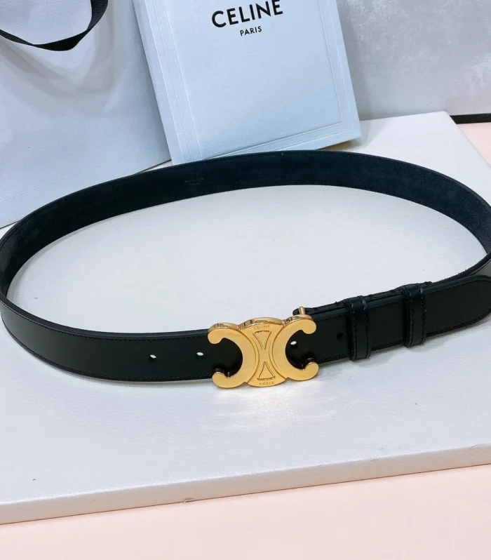 CL LARGE 30 MM TRIOMPHE BELT IN BLACK AND GOLD HARDWARE