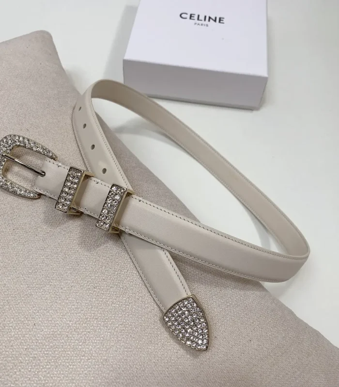 CL 25 MM MARCO BELT WITH STRASS IN WHTE CALFSKIN GOLD HARDWARE