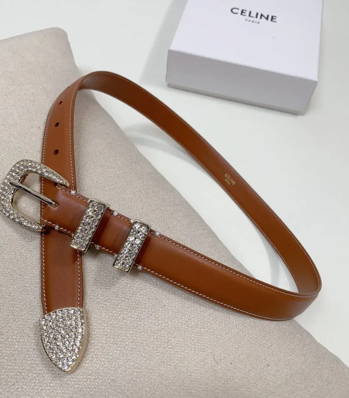 CL 25 MM MARCO BELT WITH STRASS IN BRONZE BROWN CALFSKIN GOLD HARDWARE