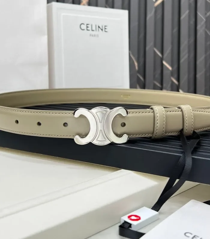 CEL Triomphe Belt 25mm Etoupe Silver Calfskin 176297