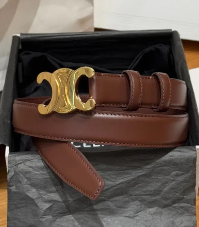 CEL Triomphe Belt 25mm Brown Gold Calfskin 187489