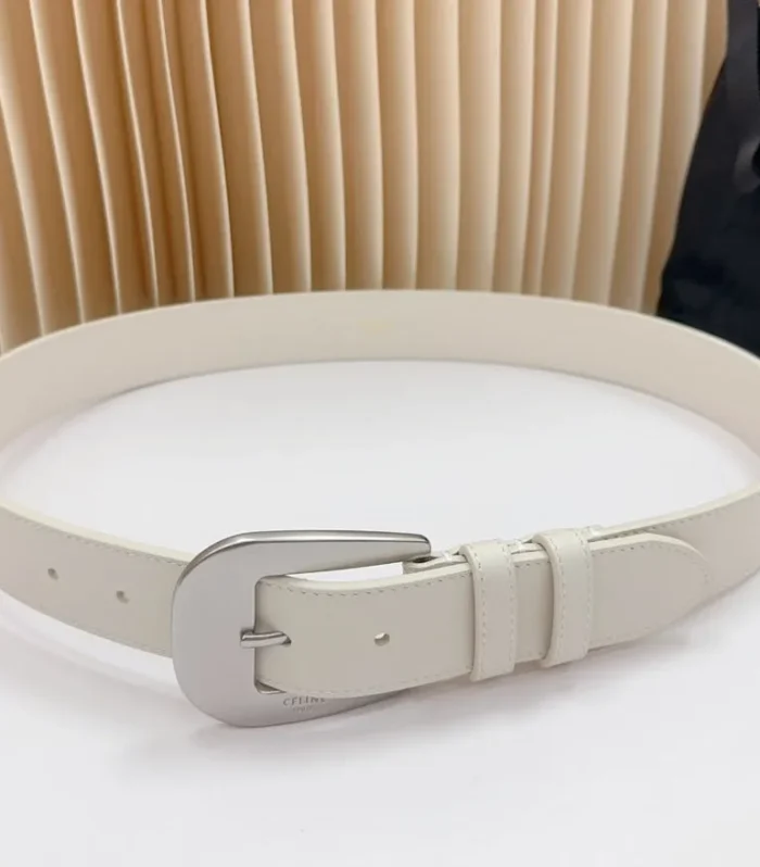 CEL Silver Western 35mm Belt White Cowhide 175055