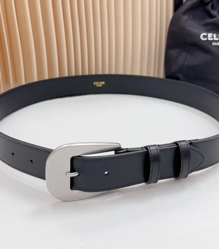 CEL Silver Western 35mm Belt Black Cowhide 175058