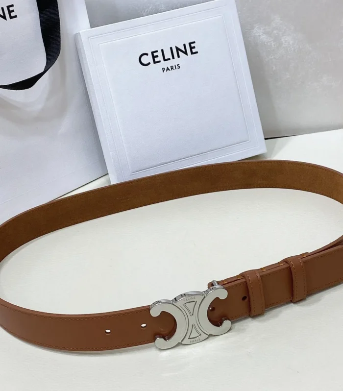 CEL Silver Buckle Belt 30mm Brown Calfskin 176407