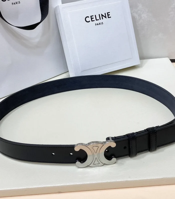 CEL Silver Buckle Belt 30mm Black Calfskin 176404