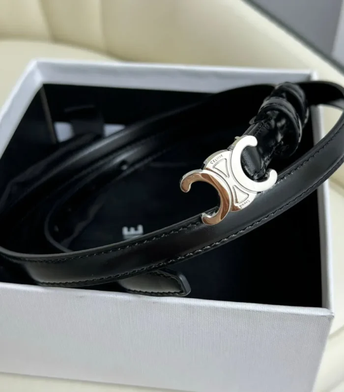 CEL Silver Buckle 13mm Belt Black Cowhide 179726