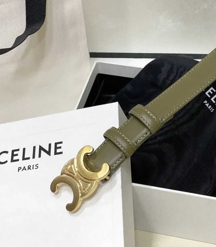 CEL 25mm Medium Triomphe Belt in Taurillon Dark Green Leather 175194