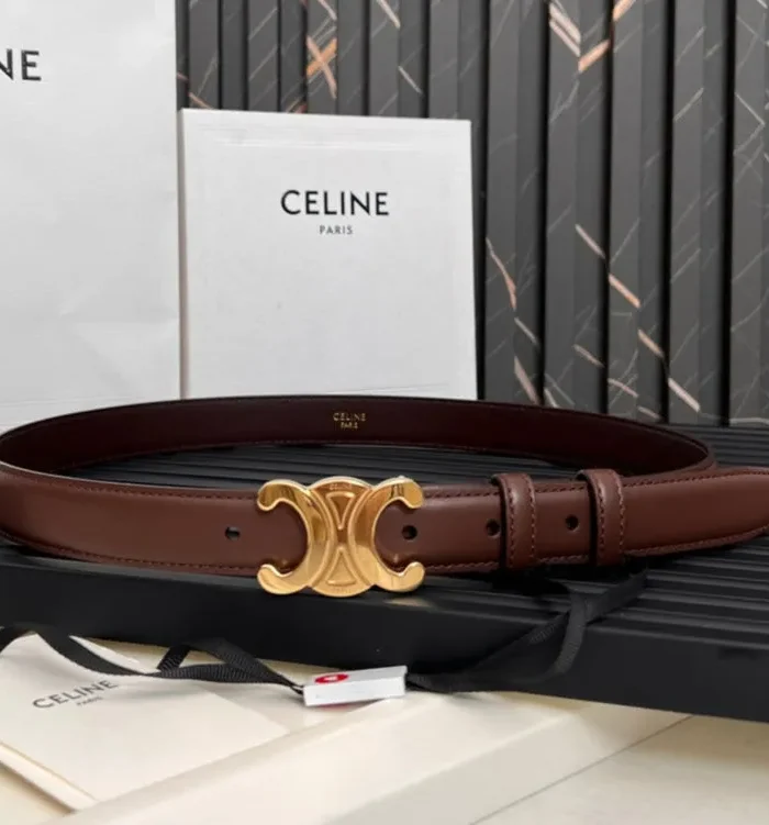 CEL 25mm Medium Triomphe Belt in Taurillon Chestnut Leather 176287