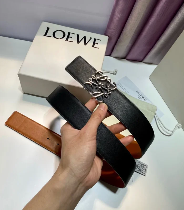 Anagram belt 40mm reversible black brown silver buckle