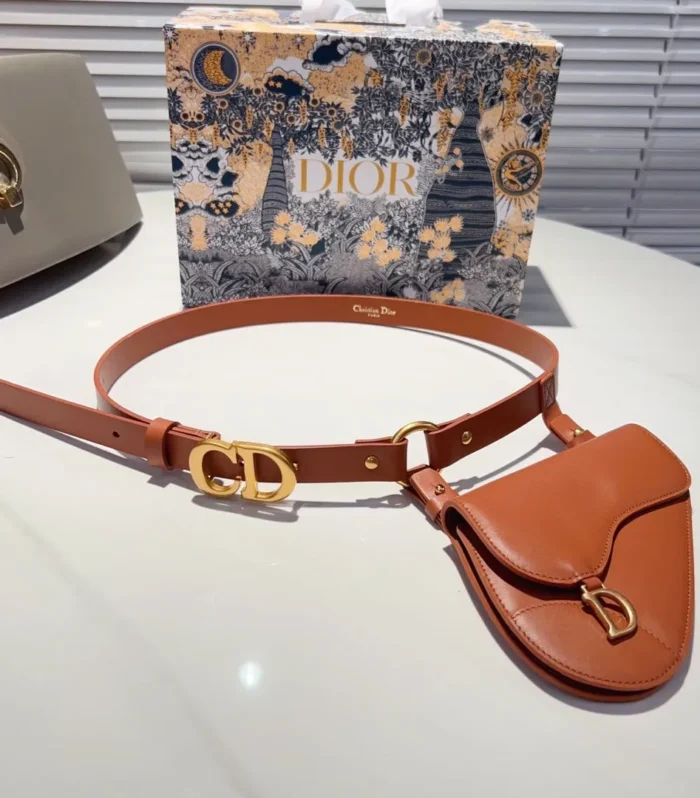 saddle removable pouch brown calfskin belt
