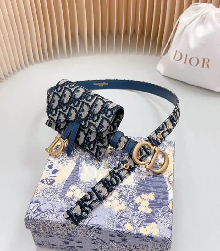 Saddle Belt Pouch Blue Beige CD Oblique Jacquard