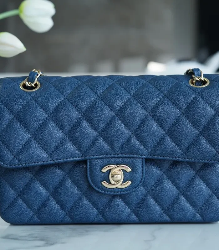 Classic Flap Small Washed Caviar Light Blue